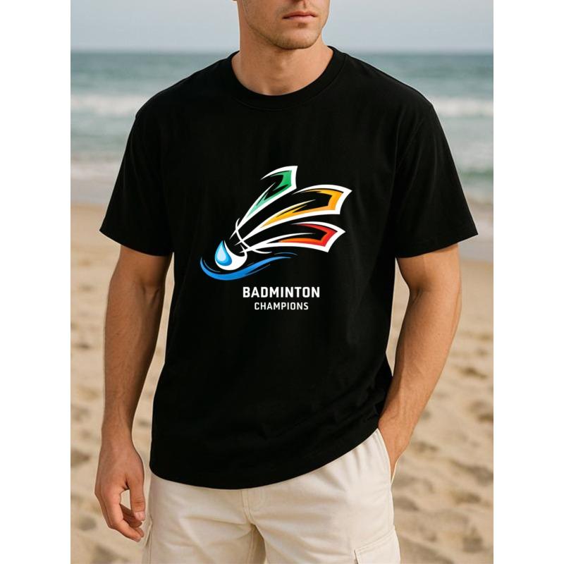Europäische Größe Buntes Badminton Sportler T-Shirt | Ganzjahres Komfortabel, Kurzärmelig, Allwetter Lässiger Stil, Vielseitiges Herren-T-Shirt