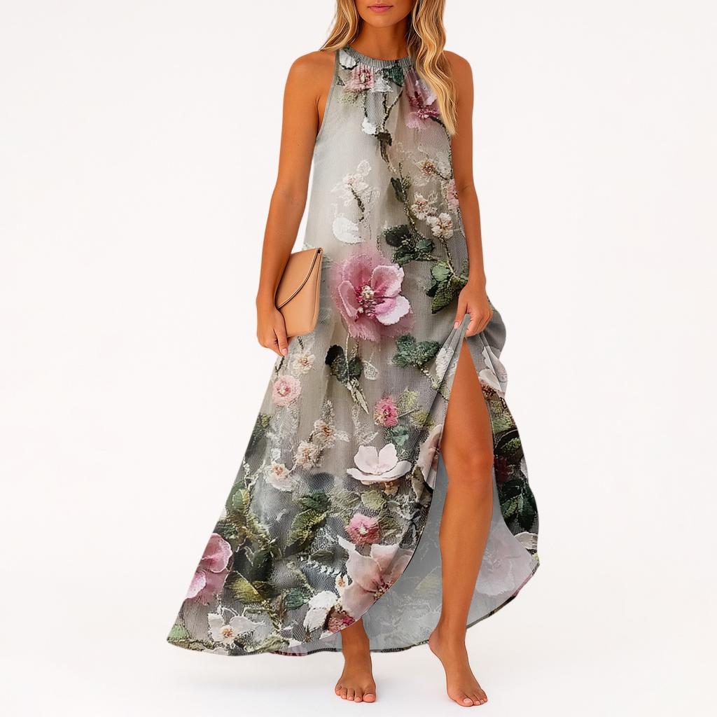 Women's Casual And Fashionable Round-neck Sleeveless Mid Length Dress