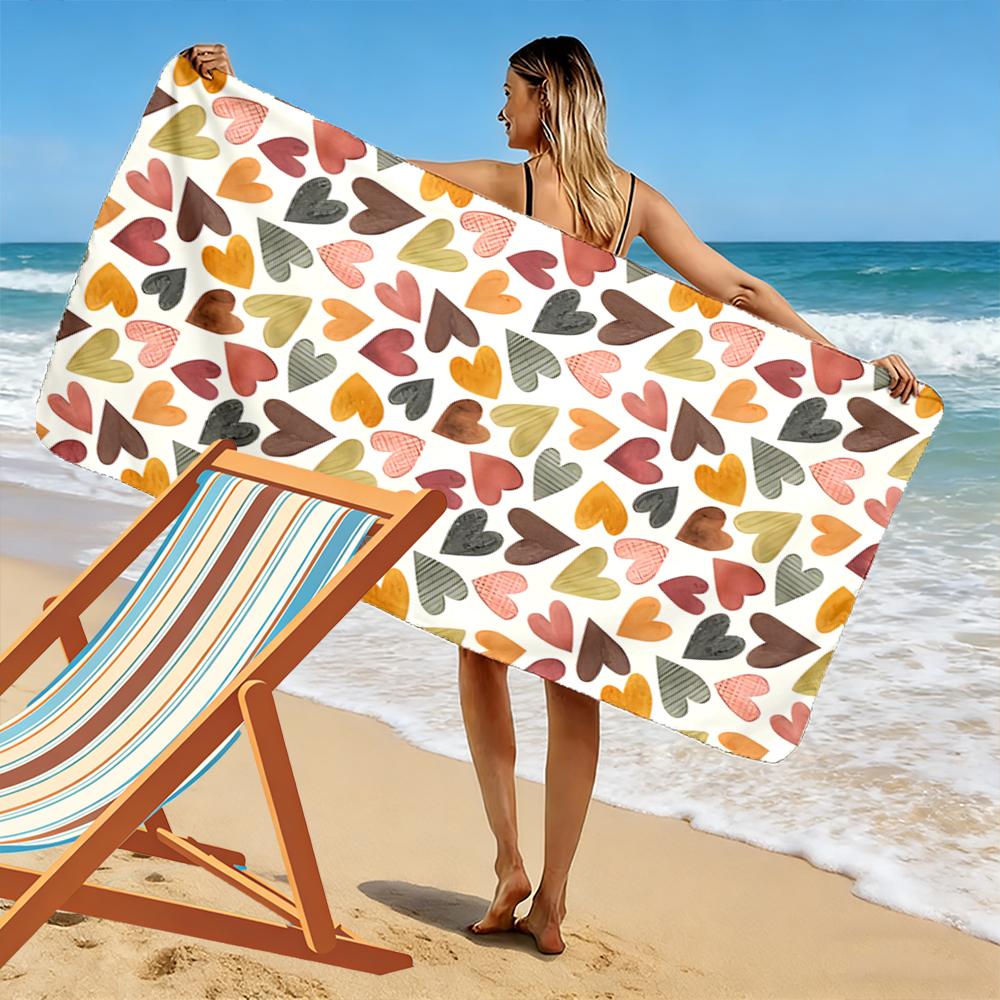 Colorful Heart Pattern Towel Beach towel quick-drying for travel outdoor sports jogging beach and swimming