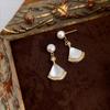 5A Grade Freshwater Pearl Fan-Shaped Mother-of-Pearl Earrings in 18k Gold