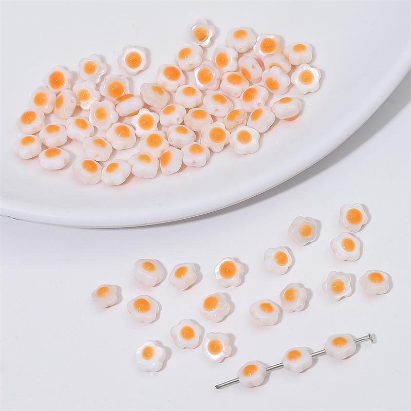 Natural Freshwater Shells Flowers Beads Double-Sided Egg Yolk for DIY Jewelry