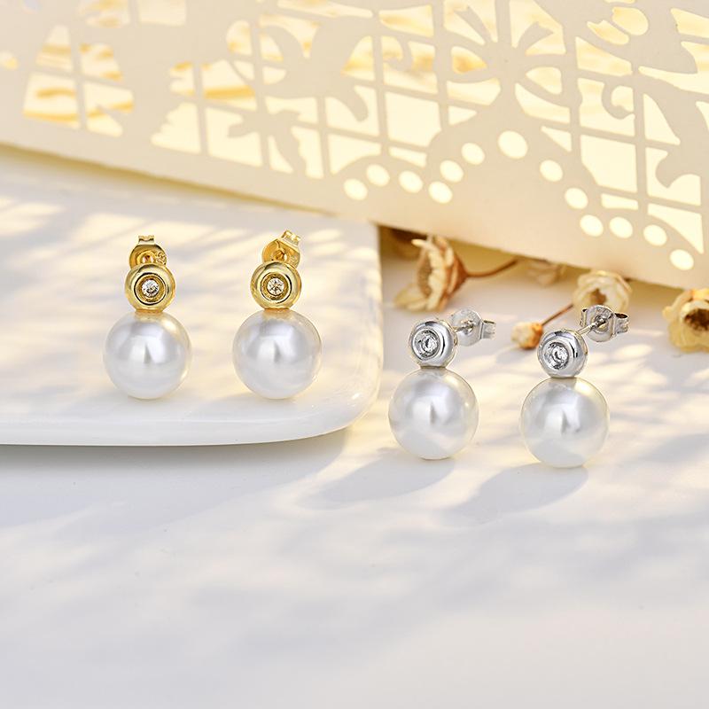 Pendientes de Tuerca Redondos Clásicos Diarios de Perlas de Imitación Estilo Coreano Circonita Cobre Circonita Amuleto Joyería de Moda Regalos de Boda