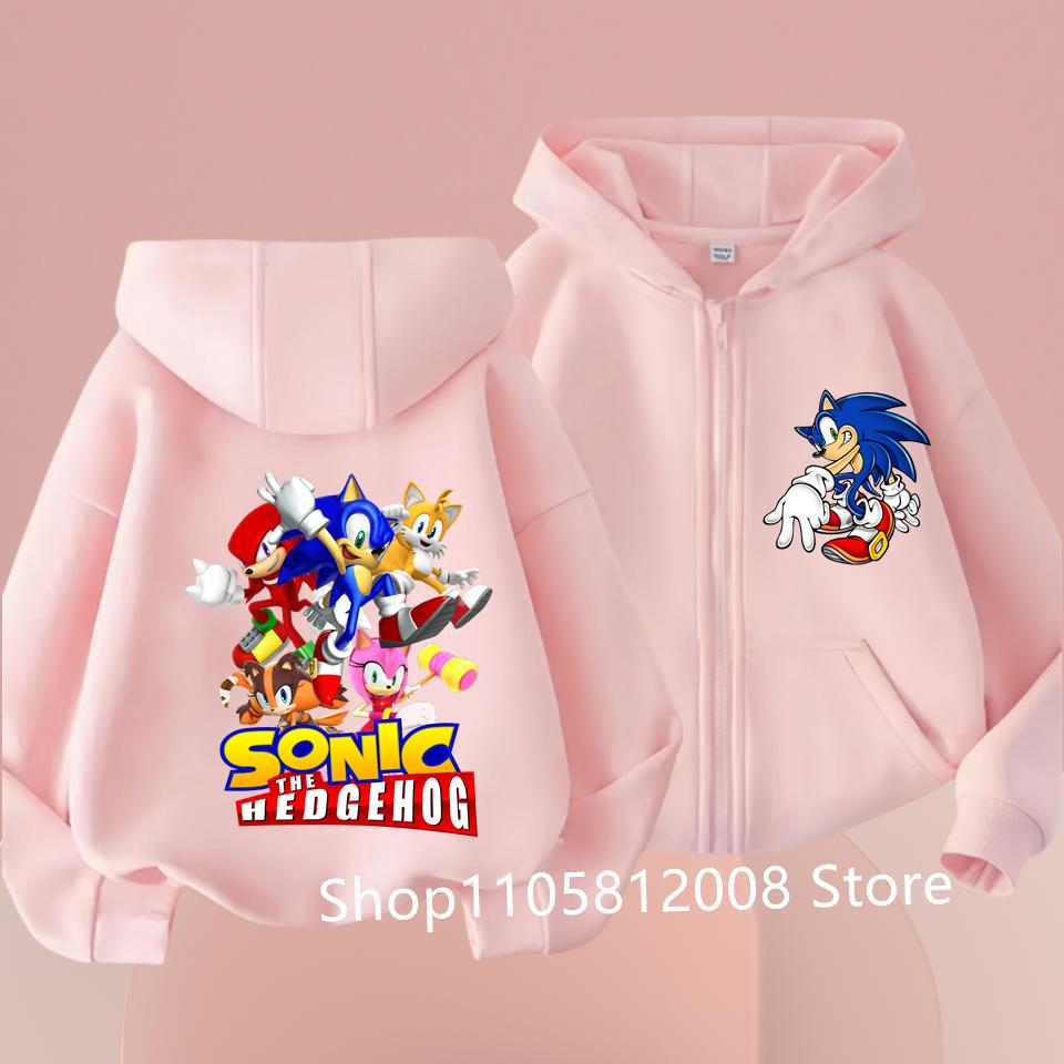 Anime Sonics Kids Thin Hooded Jacket Zipper Sweatshirts Outwear Fashion Spring Fall Hoodies Sportwear Children Clothes Boys Gift