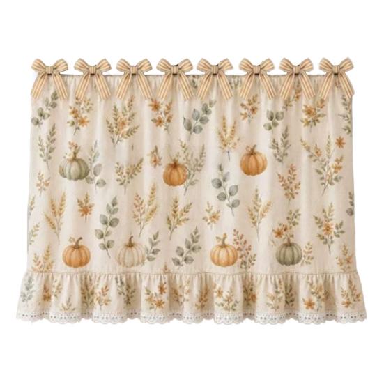 Oven Skirt with 7 Ribbon Ties Mushroom Flower Pumpkin Pattern Farmhouse Kitchen Decorative Cabinet Dishwasher Appliance Oven Curtain