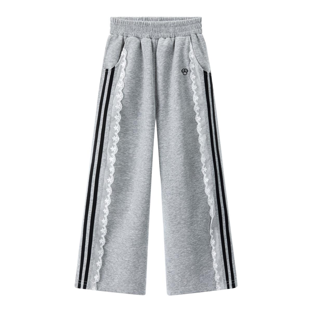 

Удобные женские брюки широкого кроя с кружевной боковой полосой - Осенняя коллекция 25 160cm светло-серый