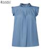 ZANZEA Women Summer Stand Collar Casual Sleeveless Tank Tops