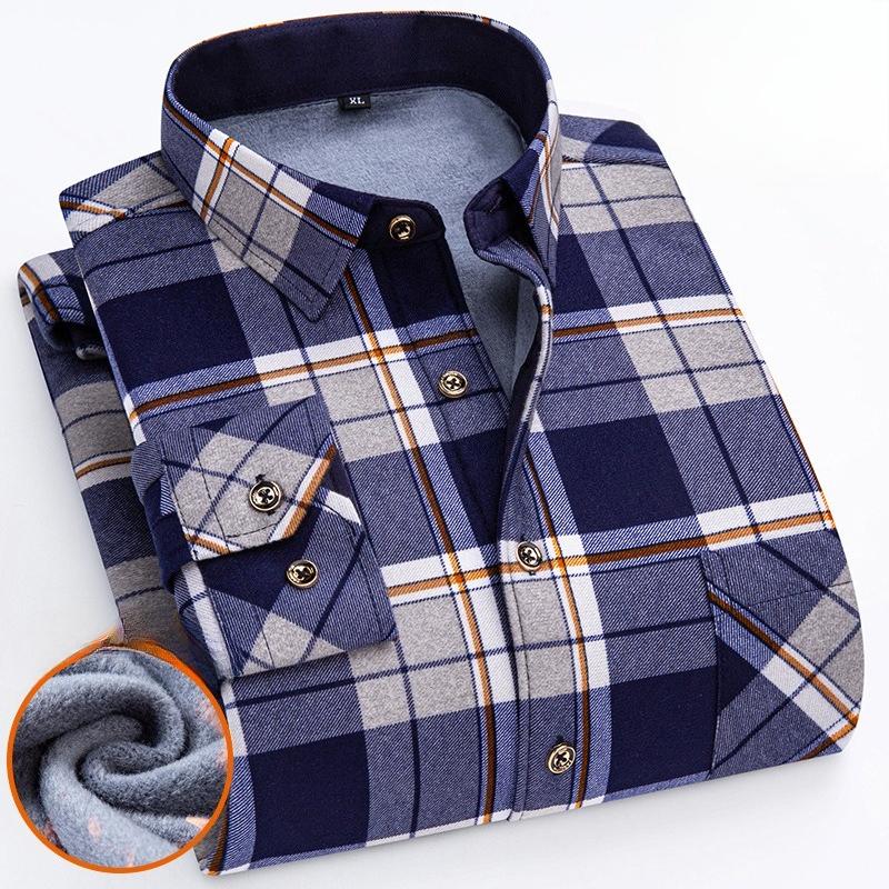 Men's Winter Sherpa Lined Flannel Shirt Jackets Long Sleeve Button Down Fleece Dress Shirts for Men Casual Warm Comfortable Thermal Shirt With Pockets