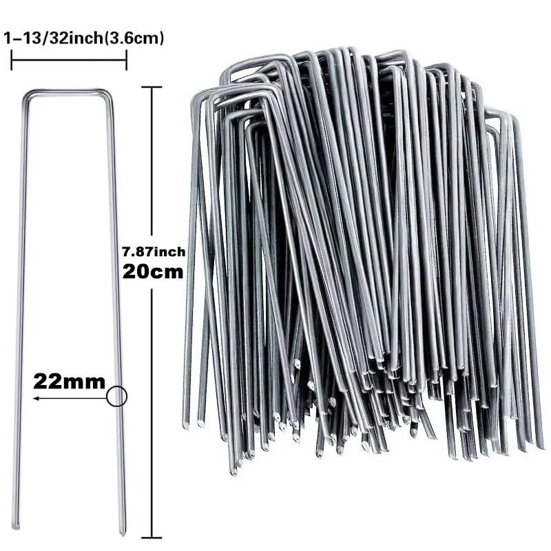 10/200 Stück U-förmige Befestigungsheringe Gartenstecker für Rollrasen-Pins Verankerungsstoff Bewässerungsschläuche Halterung Rasenflächen Barriere 10cm 15cm
