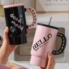 800ml Ceramic Travel Coffeel Mug With Lid And Straw Mug With Handle Creative Large Capacity Portable Water Cup