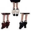 Women Plush Tiered Ruffle Leg Warmers with Bowknot Fuzzy Winter Boot Cuffs Thick Warm Furry Foot Covers Footless Socks