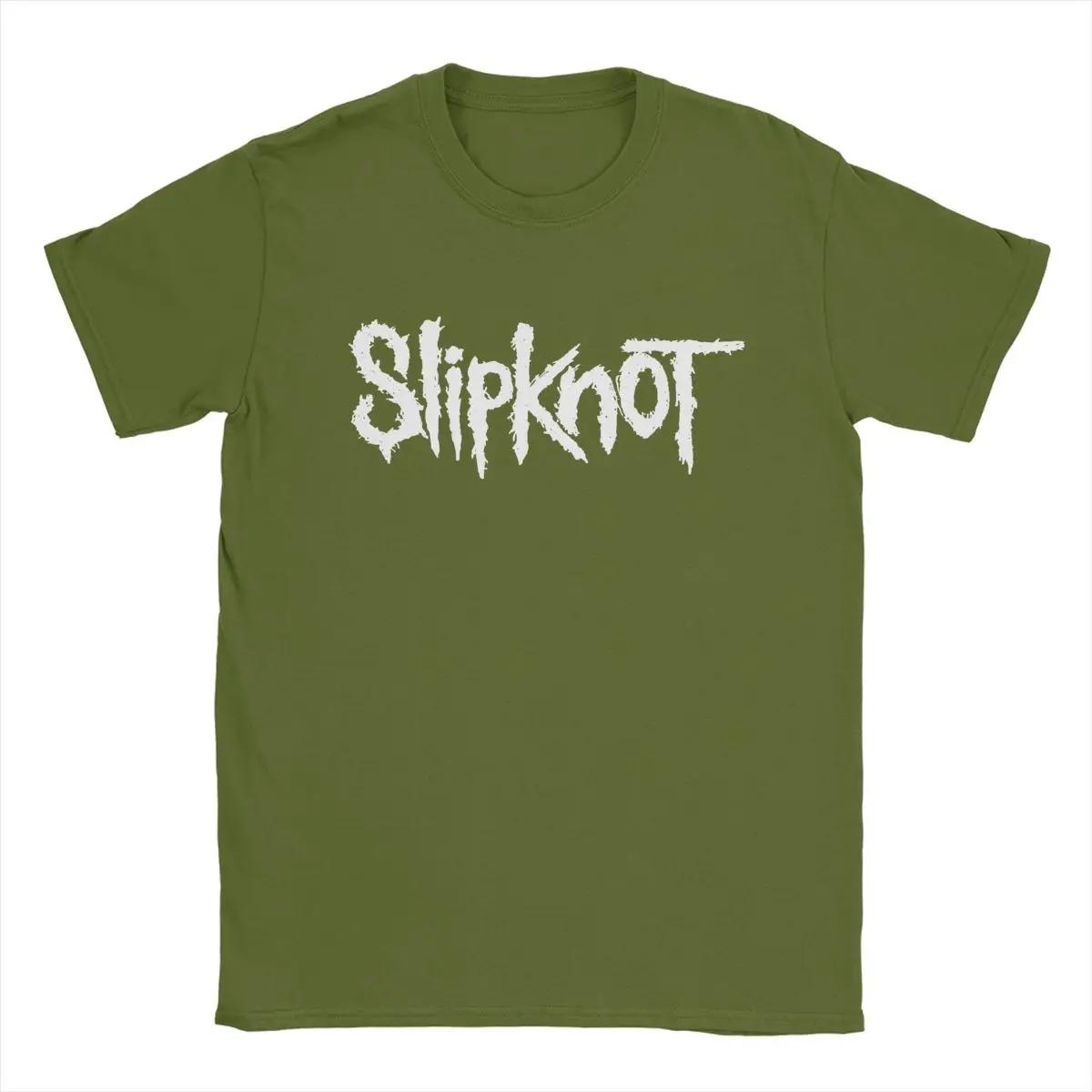 Comfortable season Slipknots-Logo T-shirt Heren Puur Katoen Nieuwigheid T-shirts Ronde Hals T-shirts Korte Mouw Tops Cadeau Idee S legergroene kleur