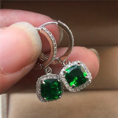 Classic Square Stone Dangle Earrings for Women Exquisite Engagement Bridal Wedding Jewelry Birthday Gift
