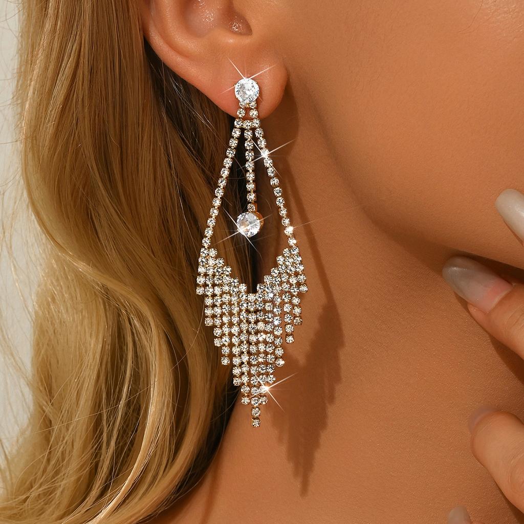 Modische und vielseitige konische Quastenohrringe mit Strasssteinen, leichter Luxus und hochwertiger Ohrschmuck für Damen