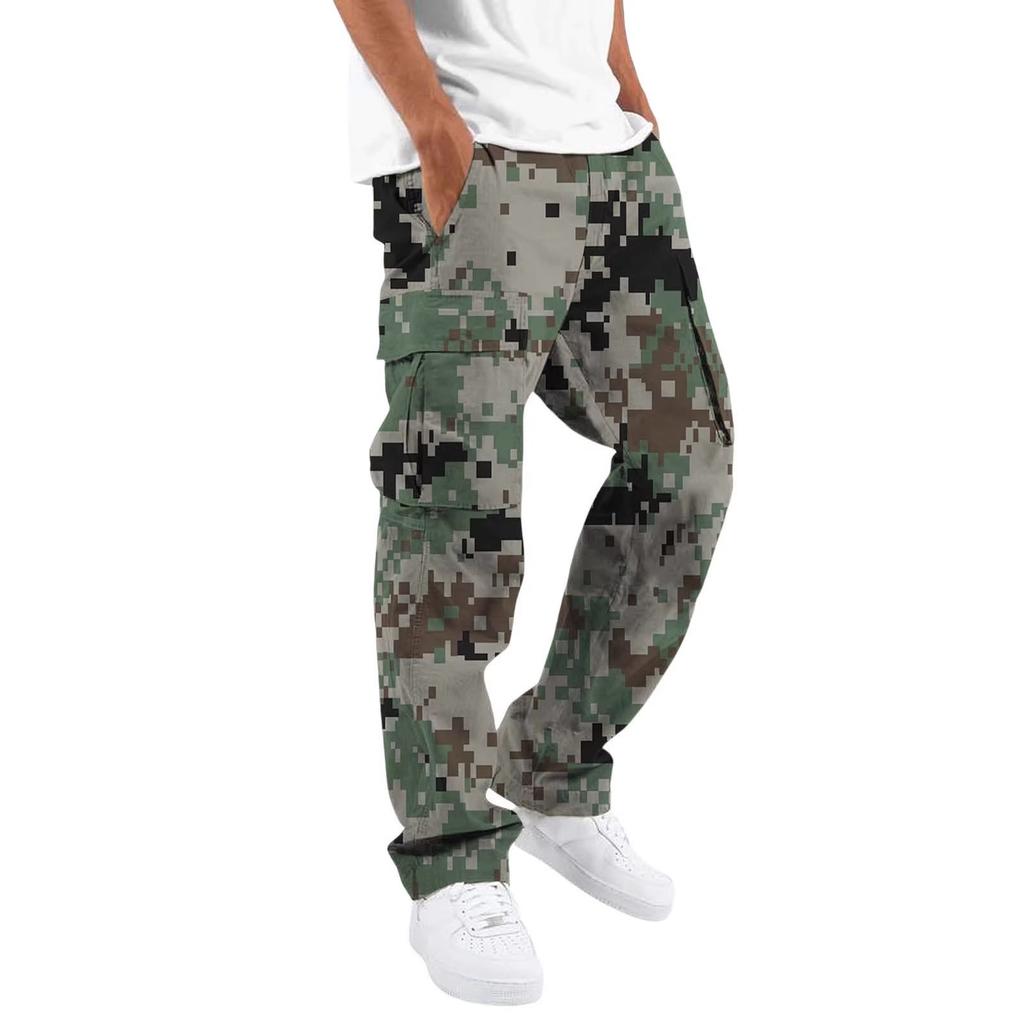 European and American trend men's clothing camouflage overalls personalized outdoor sports drawstring multi-pocket tooling casual straight pants men