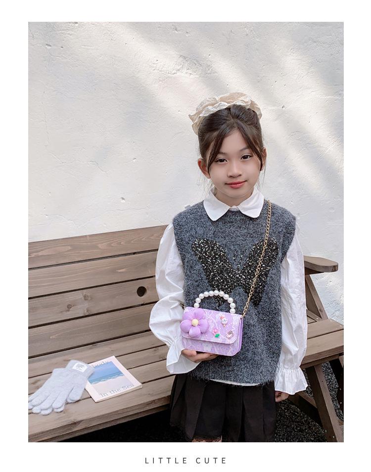 Koreanische Kamelie Schleife Perlen Schulter- und Crossbody-Tasche für Kinder