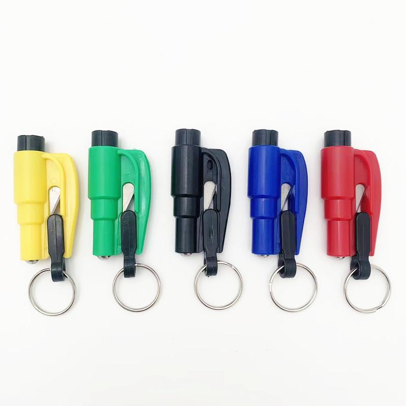 

3-in-1 Mini Car Safety Keychain: Window Breaker & Hammer with Custom Logo Option Whistle Version (OPP Bag Packaging)