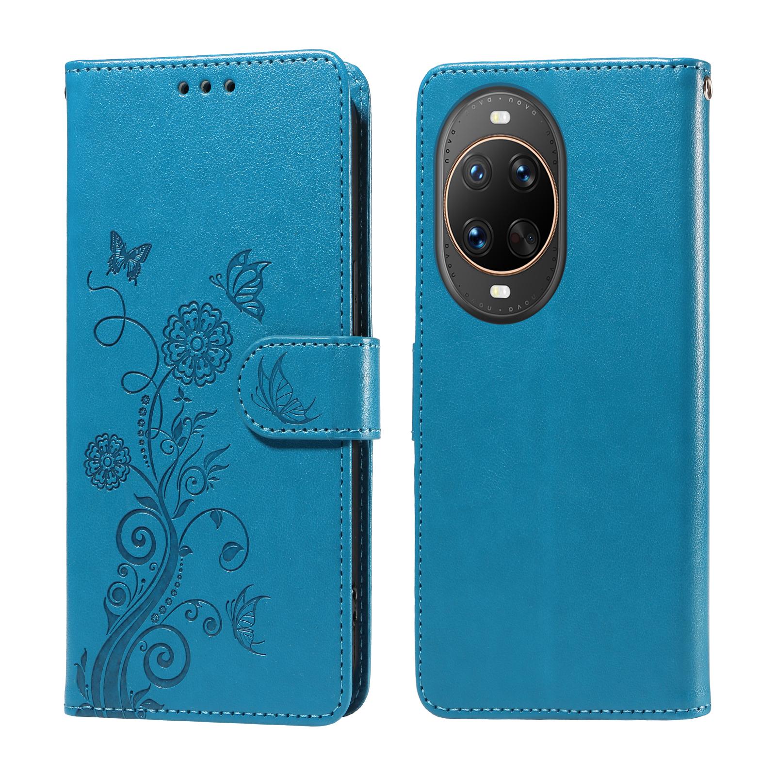 

For Huawei nova 14 Ultra 5G Leather Case Butterfly Floral Imprint Wallet Stand Cover Blue