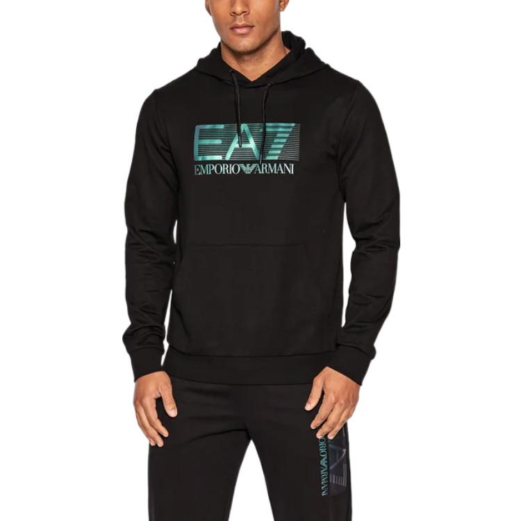 Emporio Armani Ss22 Ea7 Series Letter Logo Printed Hooded Long Sleeve Sweatshirt Men Sweatshirt Black 6LPM62-PJ05Z-1200