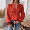 2026 Europe Autumn/Winter V-neck Lace Solid Color Long Sleeve Casual Women's Top
