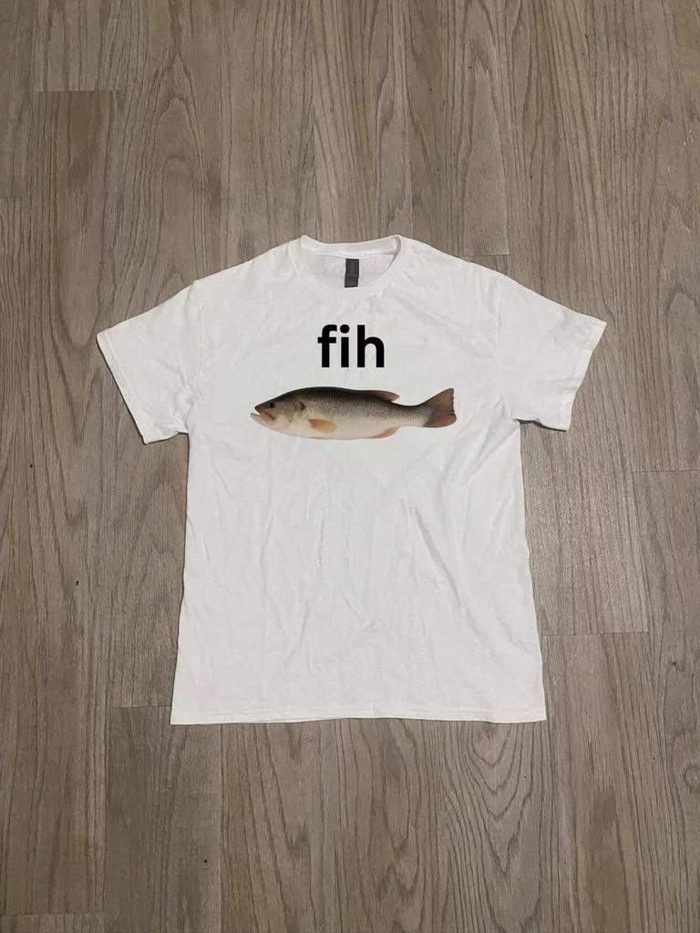 T-shirt Grafica Bianca Fih – Maglietta Pesce Divertente, T-shirt Meme, Maglietta Estetica Streetwear, Maglietta Unisex Stile Vintage, T-shirt Grafica Y2K