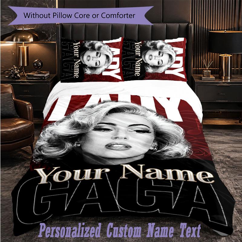 Personalized 3Pcs Bedding SetLady Gaga Custom Text Duvet Cover Pillowcase Set Bedroom Gift
