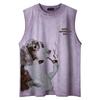 American Retro Scrawled Pipe Puppy Printed Sleeveless Vest for Men and Women Can Wear Trendy Brand Loose Couple Vest Top