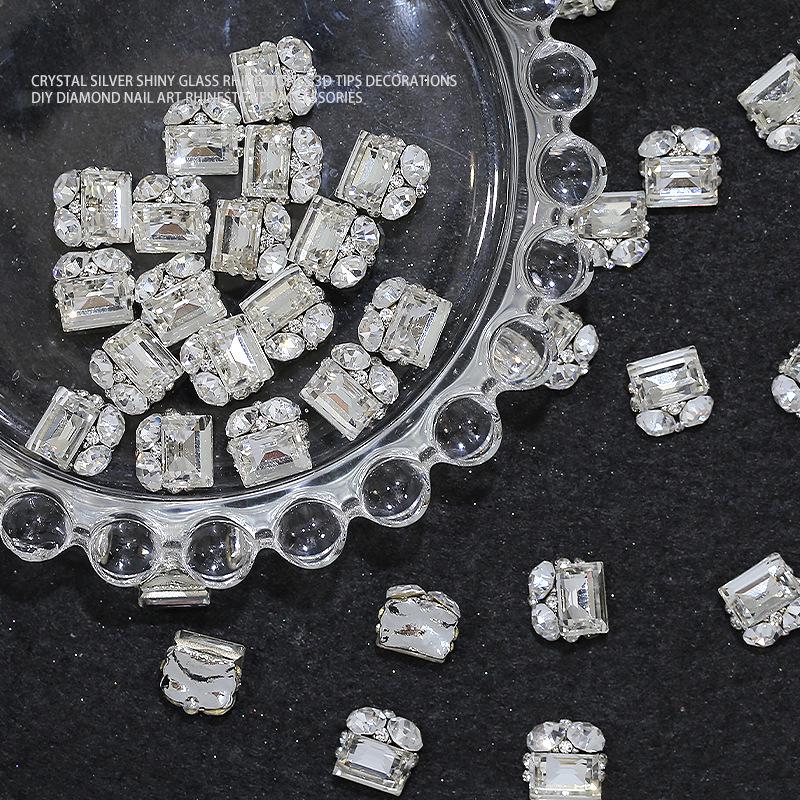 Xiaohongshu Rectangle Rhinestone Nail Art Accessories: Handmade Diamond Ball Rock Candy Alloy Nail Decorations