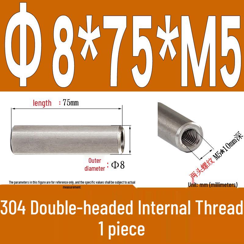 Stainless Steel 304 Double-Ended Threaded Cylindrical Guide Pin with Dual-End Holes