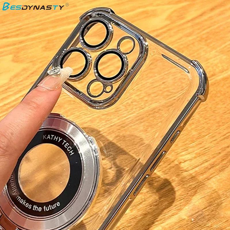 Luxury Plating Shockproof Magnetic Holder Case For iPhone 17 Air 15 16 11 12 13 14 Pro Max Plus For Magsafe With Stand Cover