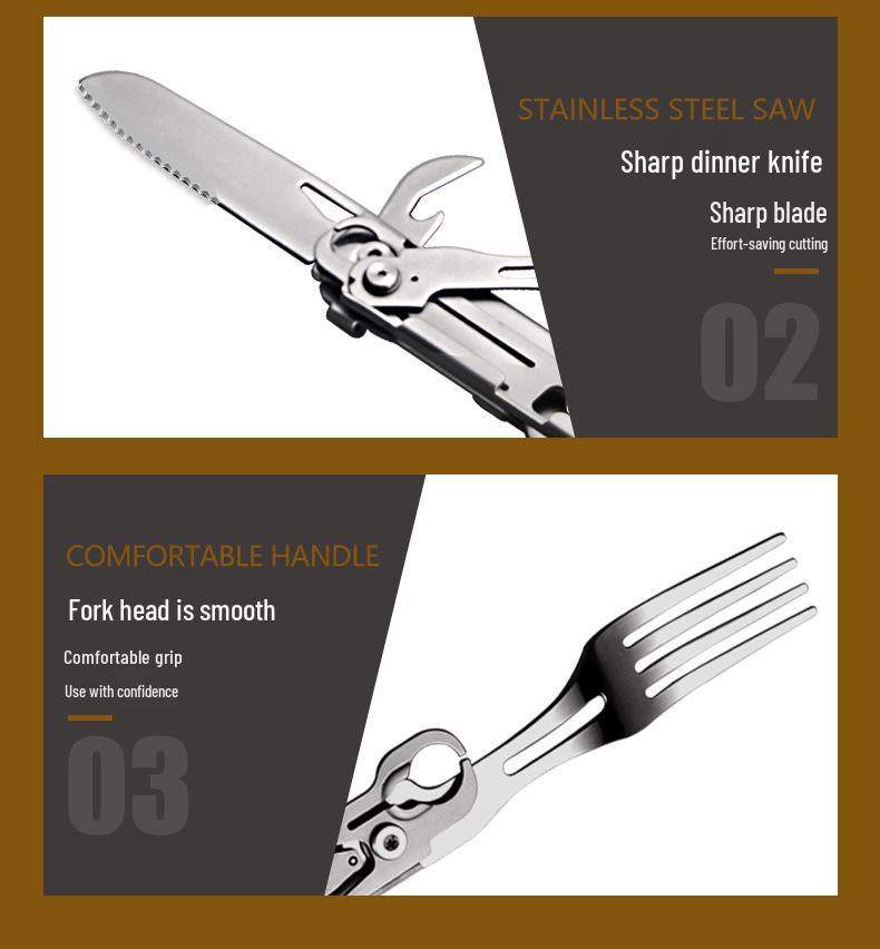 Portable Folding Outdoor Camping Cutlery: Integrated Knife, Fork, and Spoon Combination