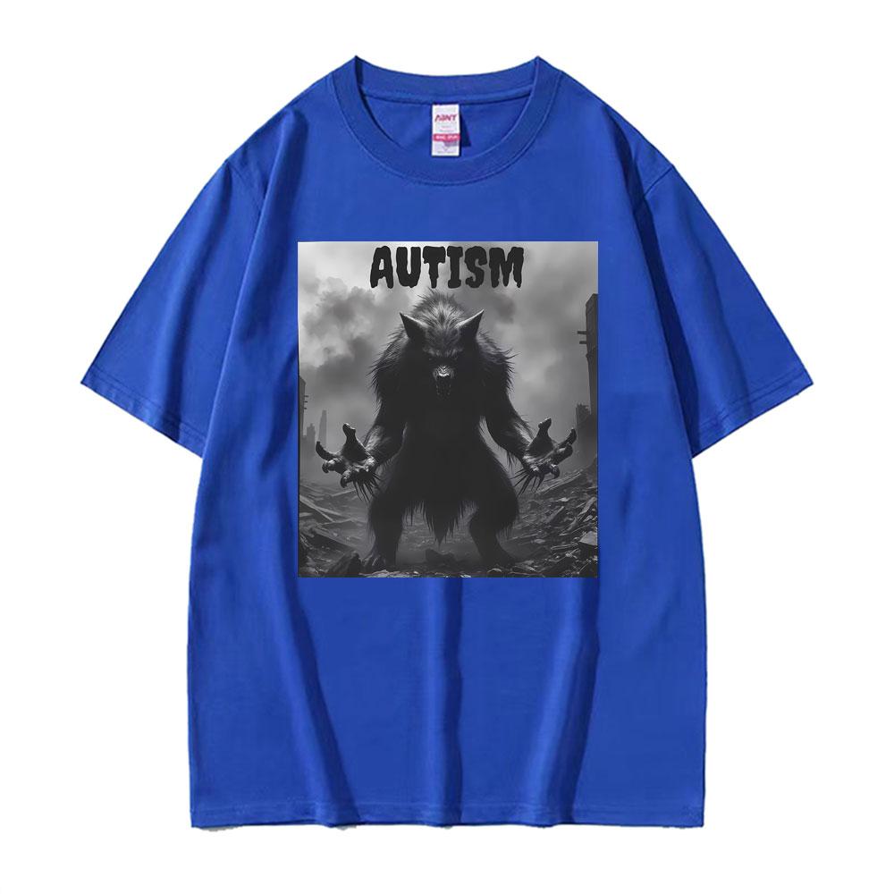 Funny Autism Wolf Meme Retro 90s Tshirt Mens Women Fashion Summer Humor Short Sleeve T Shirt Oversized Casual Cotton T Shirts