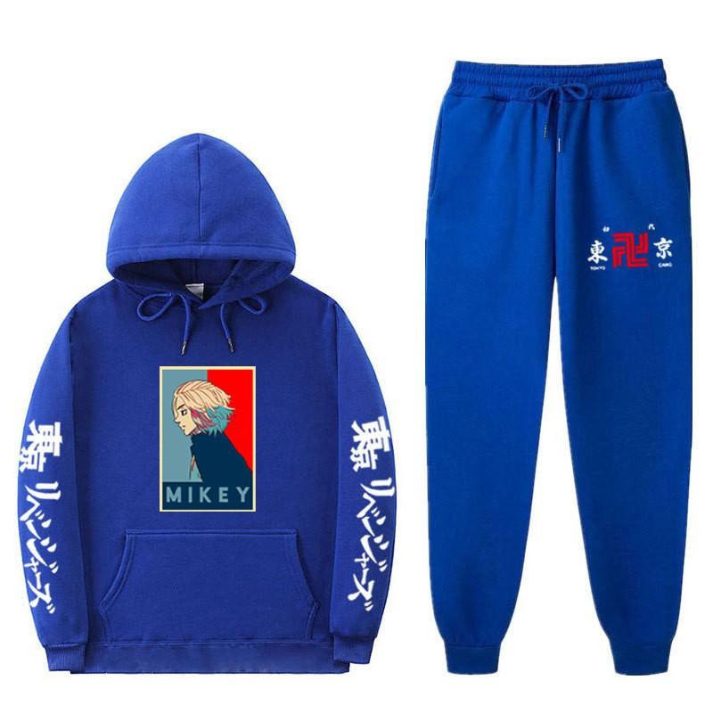 Mens Hooded Long Sleeve Streetwear Sweatshirt Set Casual Oversized Cotton Blend Tracksuit Fall