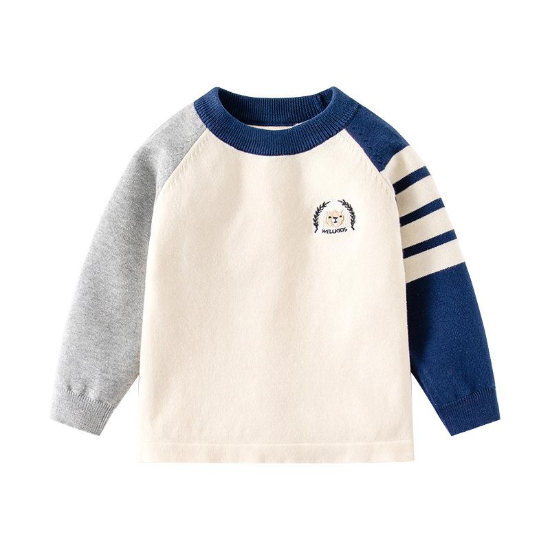 Boys Lightweight Knit Sweater Color Block Pullover Long Sleeve Spring Autumn Inner Layer Top for Toddler and Kids