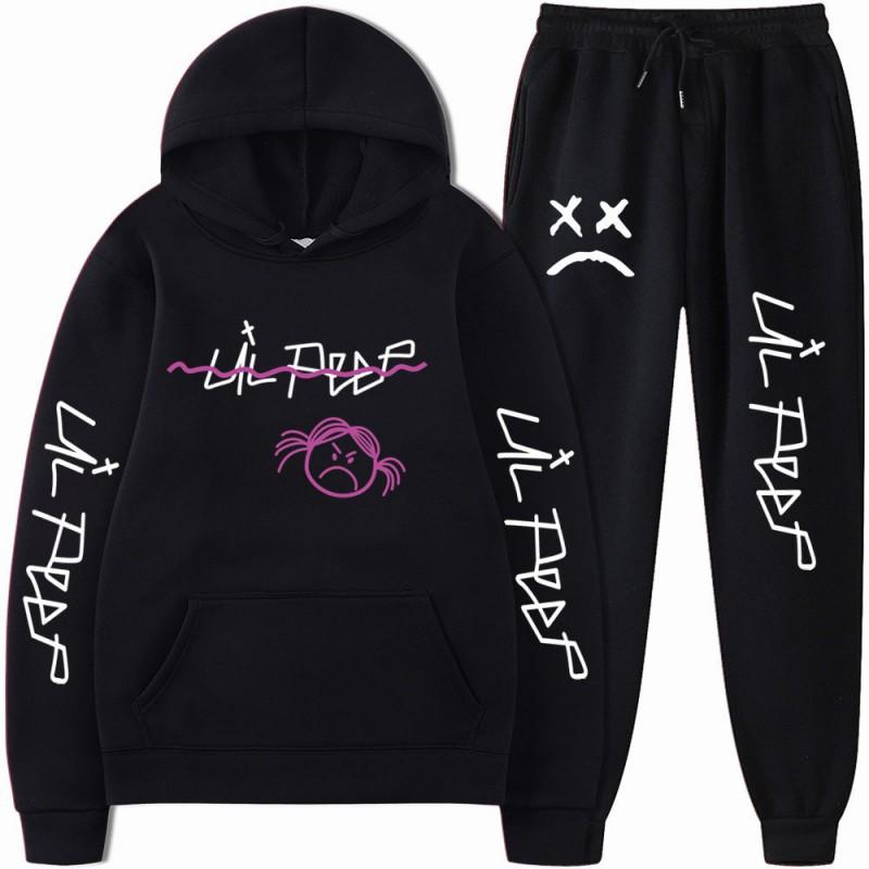 Mens Streetwear Hooded Sweatshirt Pants Set Casual Outfit Trendy Urban Style