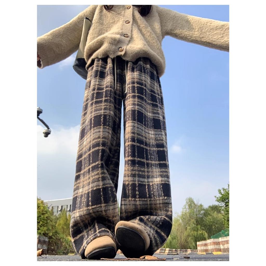 Marineblaue und karierte Samthose für Kinder im Herbst und Winter, hochtailliert und figurbetont, weite Beinhose, lässige und dicke Hose