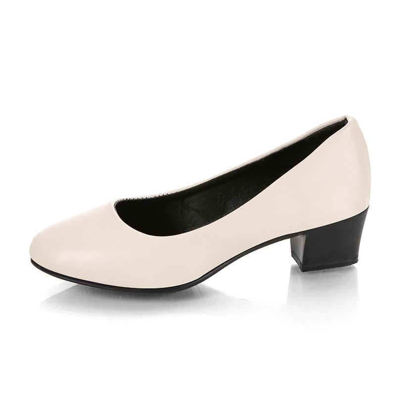 Women'S 5Cm High Heels Pumps Office Lady Women Shoes Sexy Bride Party Thick Heel Round Toe Leather Zapatillas Mujer Wedges G6