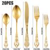 20Pcs Dinnerware Set Stainless Steel Flatware Western Utensils Cutlery Steak Knife Fork and Spoon Home Wedding Christmas Gifts
