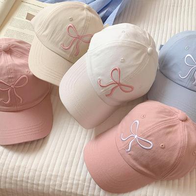 Süße Baseballmütze mit Bowknot-Stickerei für Frauen, einfarbig, koreanisches Mädchen, Schirmmütze für den Außenbereich, weiche Baumwolle, Snapback, Sonnenblenden
