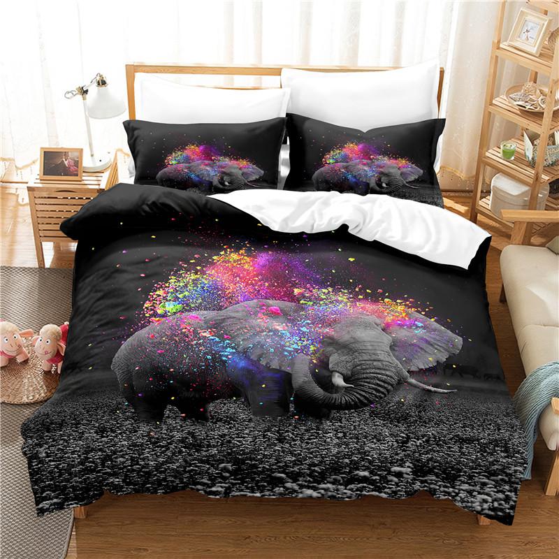 Color Elephant Duvet Cover Set 3D Print Wild Animals Pattern King Queen Full Size Comforter Cover For Kids Boys Girl Bedding Set