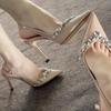 Women Summer New  Designer PU Leather Sexy Pointed Stiletto Heels 2025 Luxury Rhinestone Party Dress Ladies Sandals Zapatos