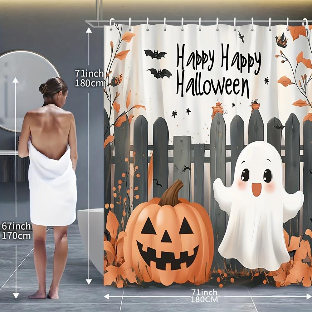 1Pc Halloween Pumpkin Cute Print Bath Curtain, Halloween Shower Curtain