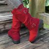 Fashion New Retro Western Cowboy Boots for Women, Genuine Leather Round-toed, Thick-heeled, Belt-buckle Long Boots