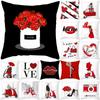 Valentine's Day Pillow Case with Peach Skin Print Red Rose Love Pillow Case for Home Living Room Sofa Bedroom Cushion