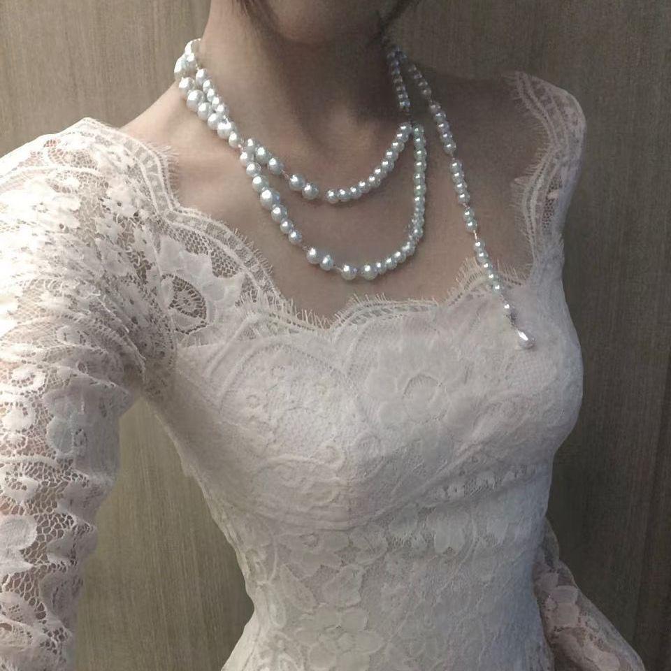 Autumn/Winter Elegant Patchwork Lace Long-Sleeve Slimming Top