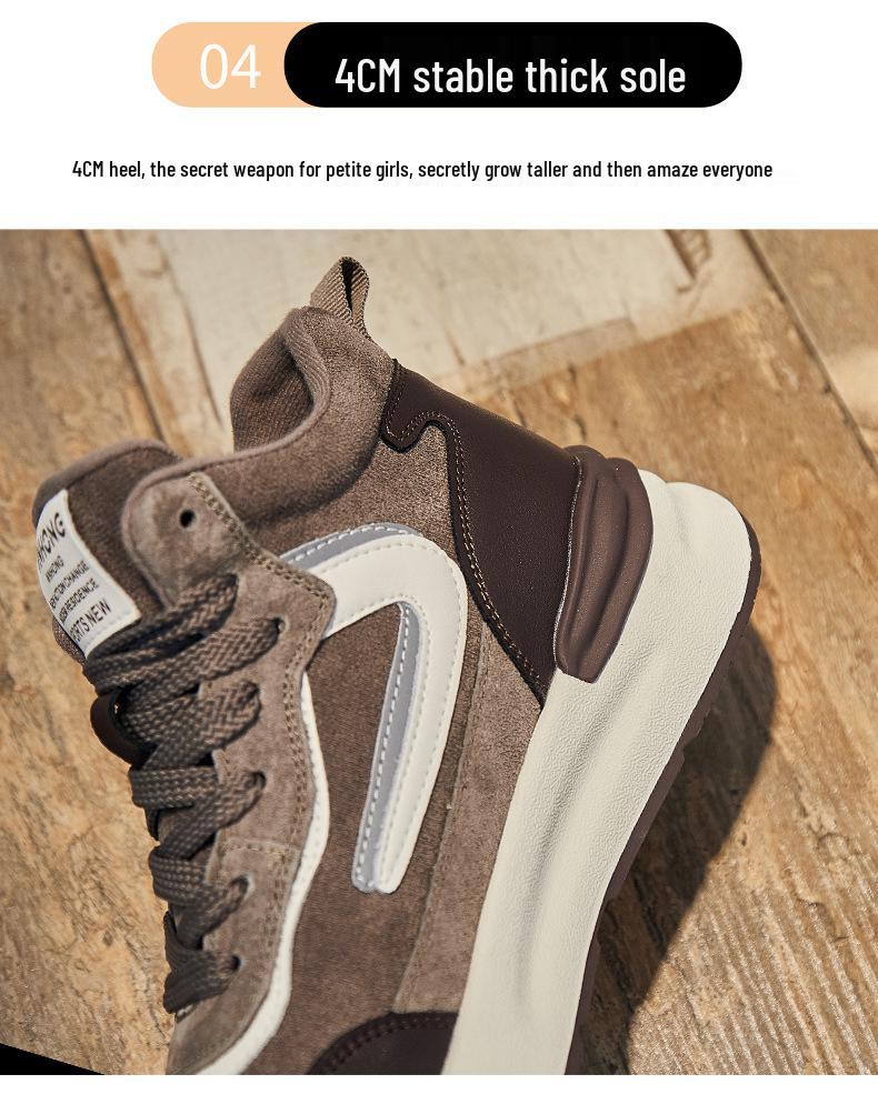 Spring/Summer 2025 Women's Colorblock Genuine Leather High-Top Sneakers - Thick Sole, Fleece-Lined, Casual Lace-Up in Trend