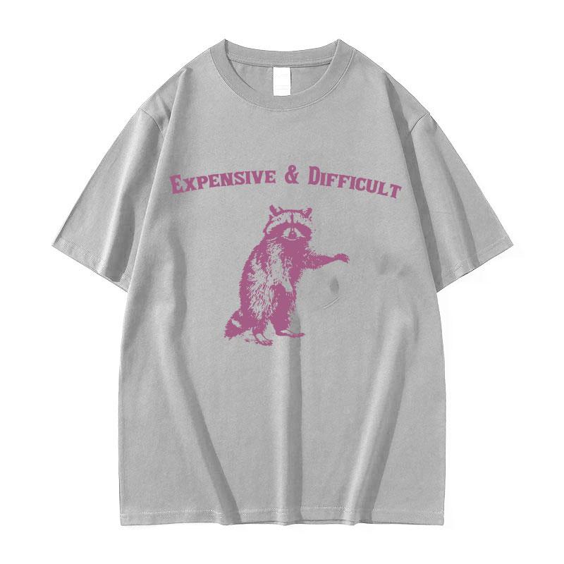 Expensive & Difficult Raccon Funny Meme T Shirt Women Retro Harajuku Fashion T-shirts Casual T-shirt