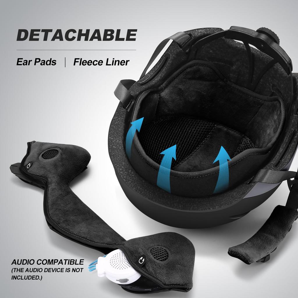 Casca de schi și ochelari de zăpadă Odoland Mărime Ochelari de snowboard cu lentilă plată rezistentă la impact UV Mărime adult L Set, Ajustare de tip dial, Cască, Compatibil, Lentilă, Rezistent la vânt,