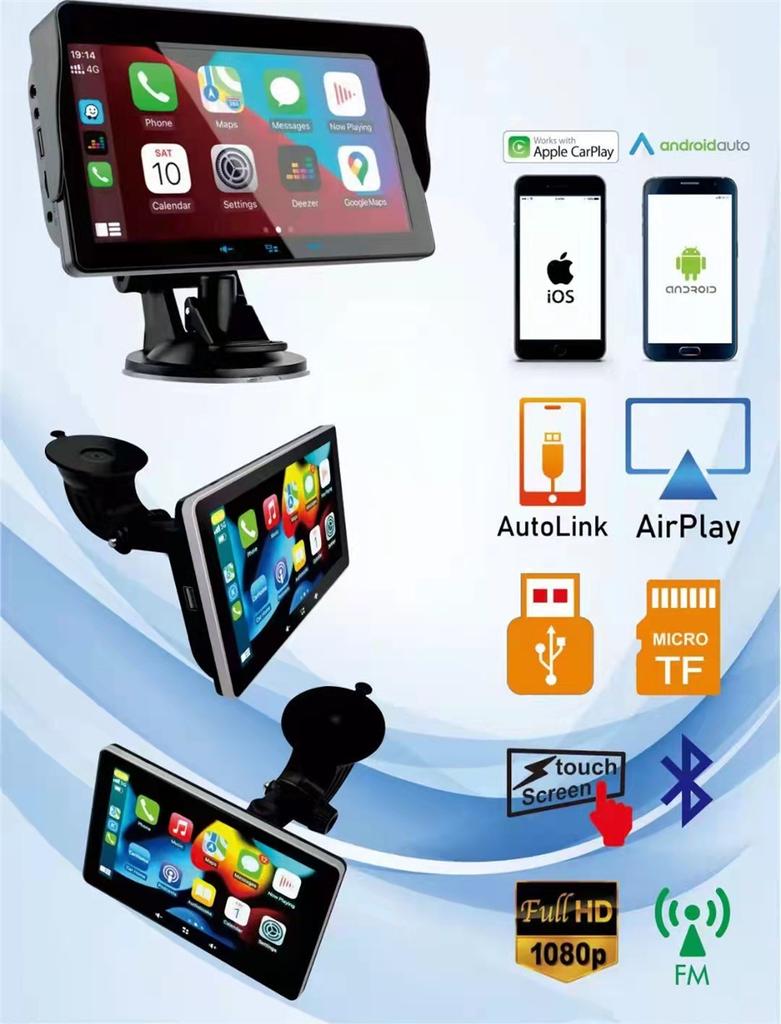 Universal 7''Screen For Wireless Carplay Android Auto Car Radio Player Stereo
