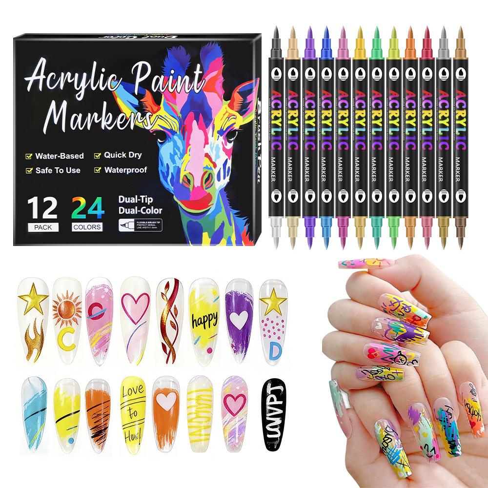 24 Color Nail Art Pens, 0.5 MM Nail Polish Pens Set Drawing Painting Point Liner Acrylic Painted Pen Kit, Waterproof Quick-drying Nail for DIY Gift