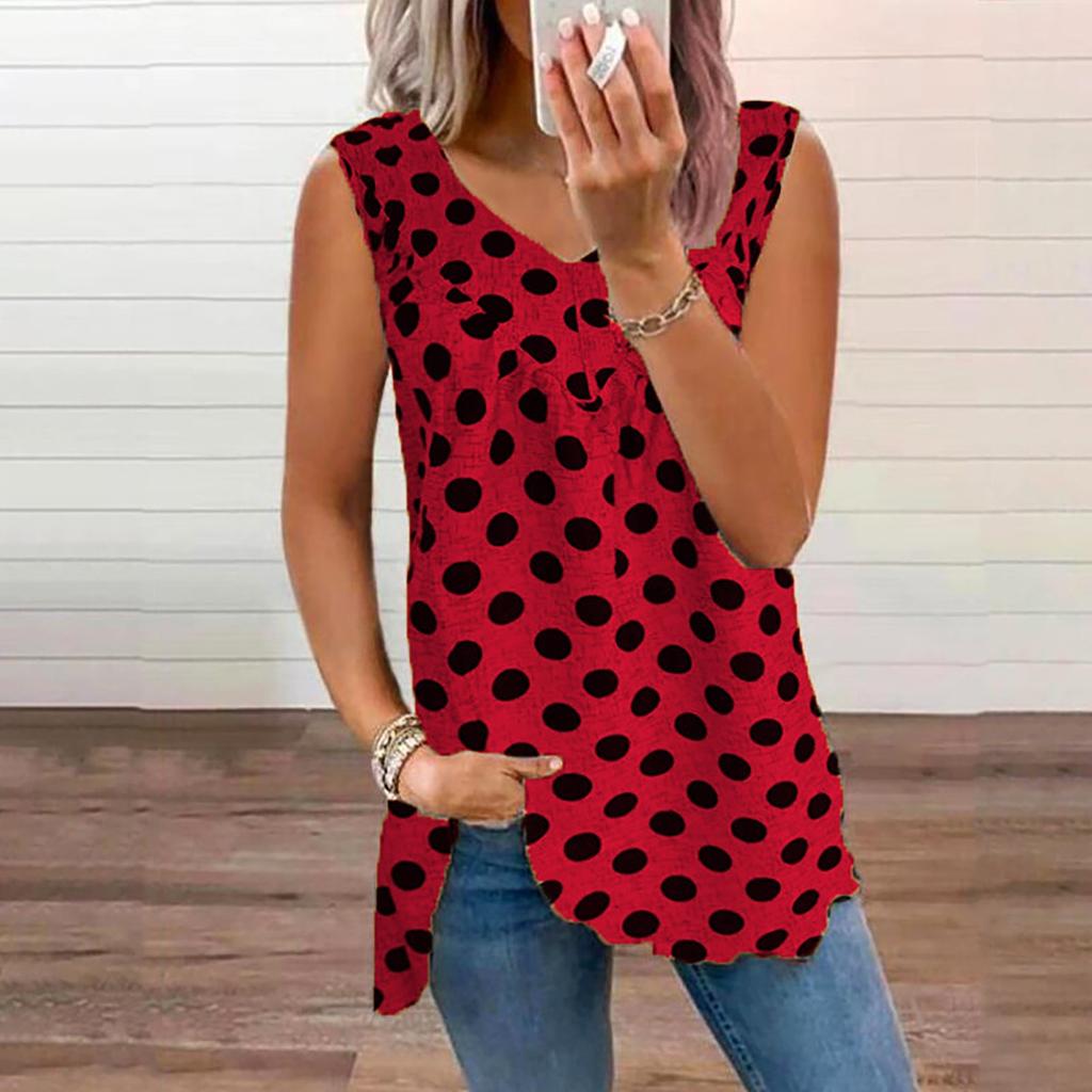 Ladies Camisole Top Loose Casual V-neck Small Dot Print Sleeveless Vest